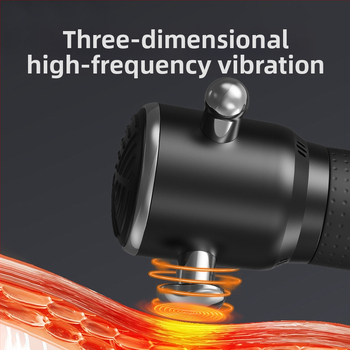 Fasijų masažo ginklas su bešelinio tipo varikliu, LCD ekranas, 3 greičiai, 3 galvutės, įmontuota baterija 1200–2000 mAh (3–6 h)