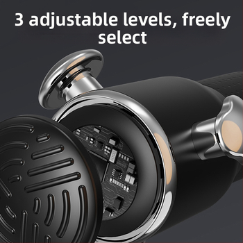 Fasijų masažo ginklas su bešelinio tipo varikliu, LCD ekranas, 3 greičiai, 3 galvutės, įmontuota baterija 1200–2000 mAh (3–6 h)