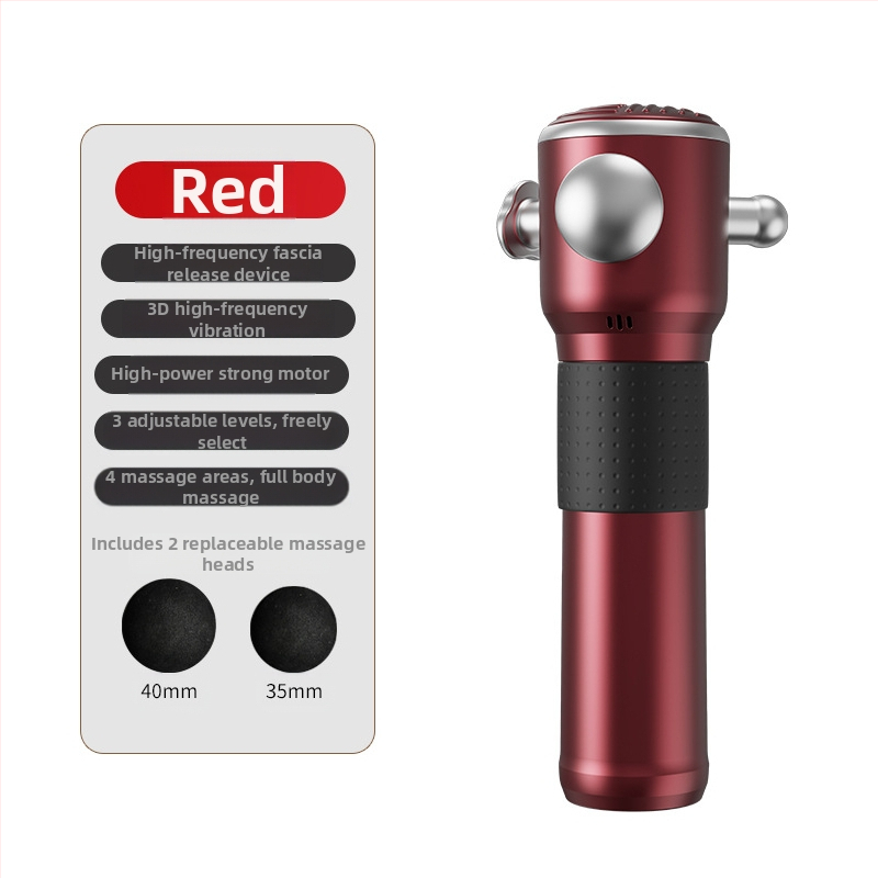 Fasijų masažo ginklas su bešelinio tipo varikliu, LCD ekranas, 3 greičiai, 3 galvutės, įmontuota baterija 1200–2000 mAh (3–6 h)