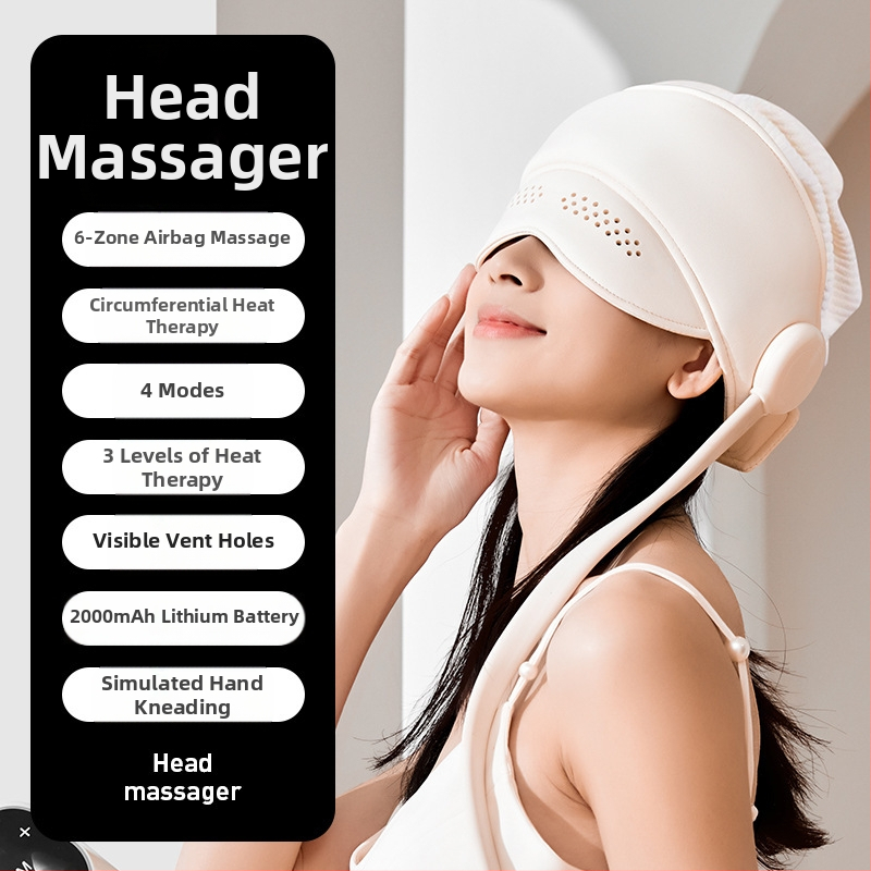Galvos masažo šalmas su integruota galvos ir akių kauke, įkraunamas, oro pagalvės masažas, 3 greičiai, mygtuko valdymas, modelis HD-01