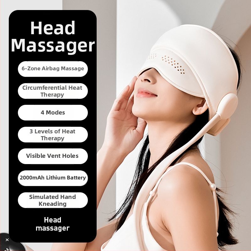 Galvos masažo šalmas su integruota galvos ir akių kauke, įkraunamas, oro pagalvės masažas, 3 greičiai, mygtuko valdymas, modelis HD-01
