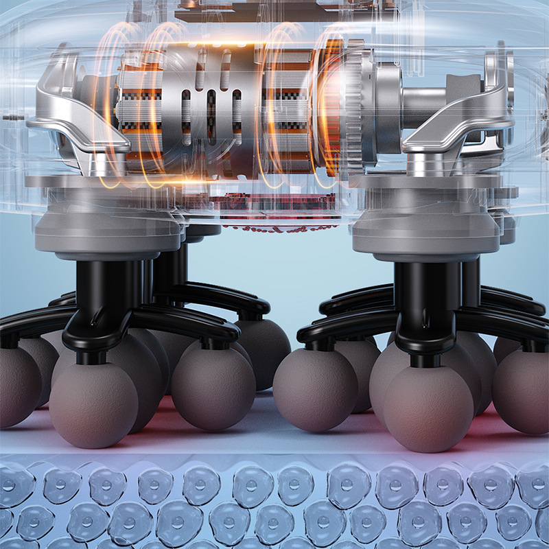 22 galvų fascijos masažuoklis su įmontuota baterija 1200–2000 mAh, LCD ekranas, keli greičiai, 6+ galvos