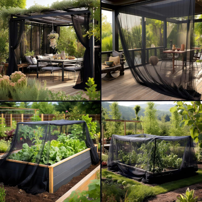 Мрежа против комари за градина и растения, бариeра за птици, полиестер, стил модерна простота, без монтаж, без врати