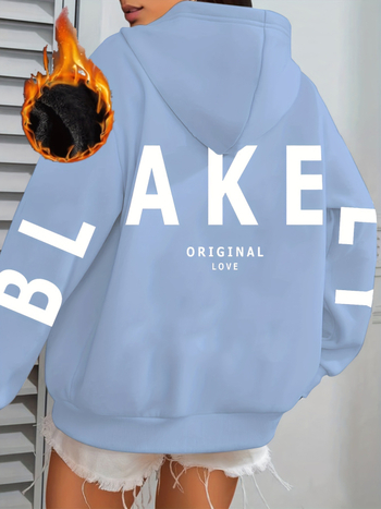 Női kapucnis pulóver virágos monogrammal, laza szabás, hosszú ujú, poliészter