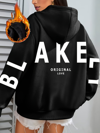 Női kapucnis pulóver virágos monogrammal, laza szabás, hosszú ujú, poliészter