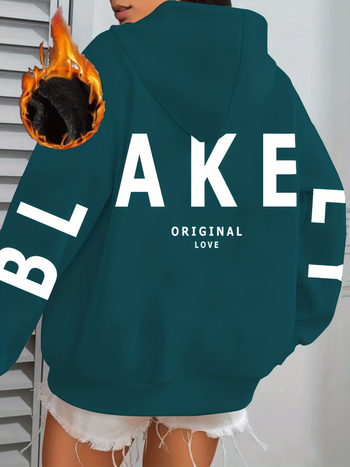 Női kapucnis pulóver virágos monogrammal, laza szabás, hosszú ujú, poliészter