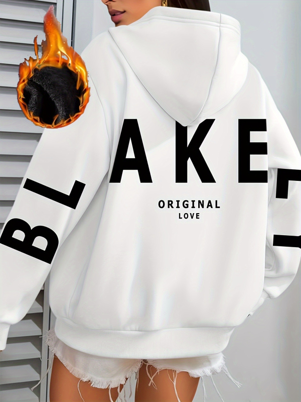 Női kapucnis pulóver virágos monogrammal, laza szabás, hosszú ujú, poliészter