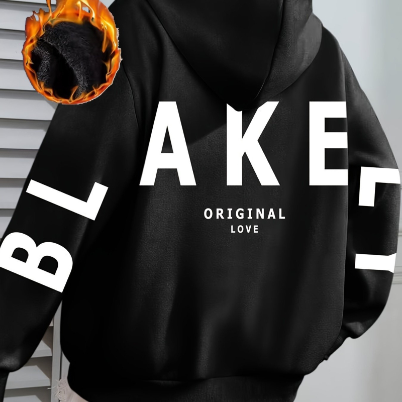 Női kapucnis pulóver virágos monogrammal, laza szabás, hosszú ujú, poliészter