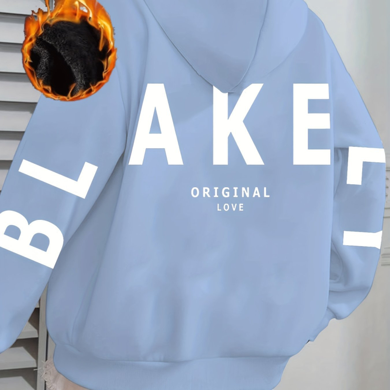 Női kapucnis pulóver virágos monogrammal, laza szabás, hosszú ujú, poliészter