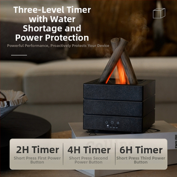 Αρωματοδιαχύτης με εφέ φλόγας, ξύλινο περίβλημα, τροφοδοσία USB, δεξαμενή 0,5 L, κατάλληλος για χώρο 21–30 m²