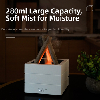 Αρωματοδιαχύτης με εφέ φλόγας, ξύλινο περίβλημα, τροφοδοσία USB, δεξαμενή 0,5 L, κατάλληλος για χώρο 21–30 m²