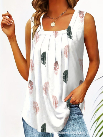 Γυναικείο αμάνικο τοπ με εκτύπωση φτερού, κανονική γραμμή, πολυεστέρας 95%+ με σπάντεξ (<30%), μήκος 50–65 εκ, τιράντες μη αποσπώμενες