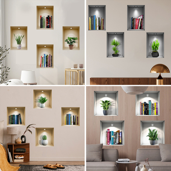 Keret nélküli PVC falikép matrica, 4 darabos készlet nappali és hálószoba számára, modern minimalistikus sík dizájn, egyszínű minta