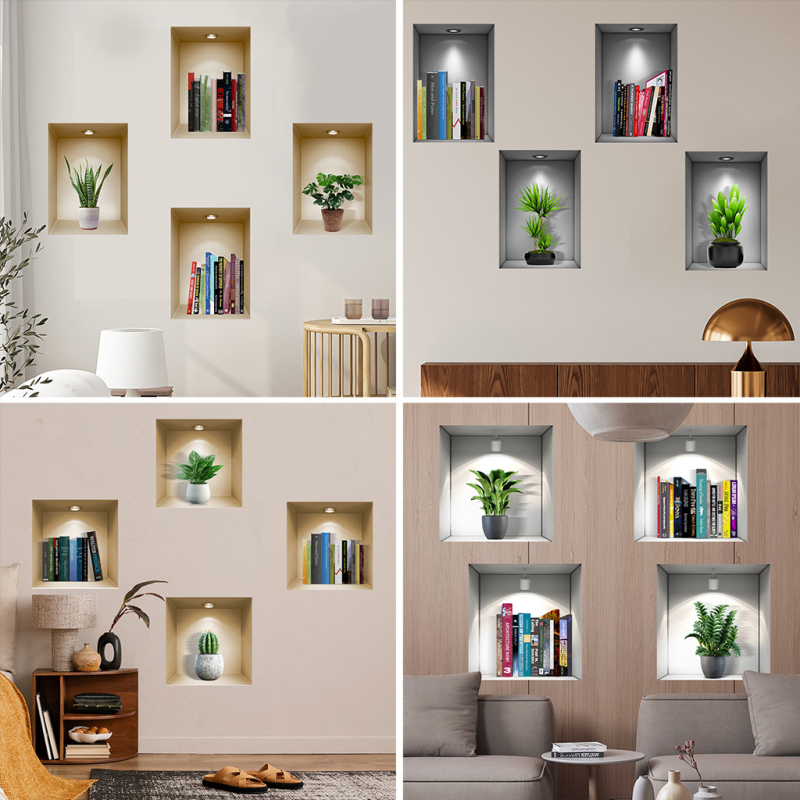 Keret nélküli PVC falikép matrica, 4 darabos készlet nappali és hálószoba számára, modern minimalistikus sík dizájn, egyszínű minta