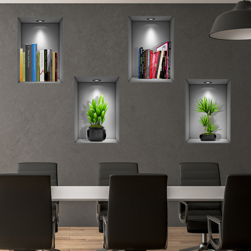 Keret nélküli PVC falikép matrica, 4 darabos készlet nappali és hálószoba számára, modern minimalistikus sík dizájn, egyszínű minta