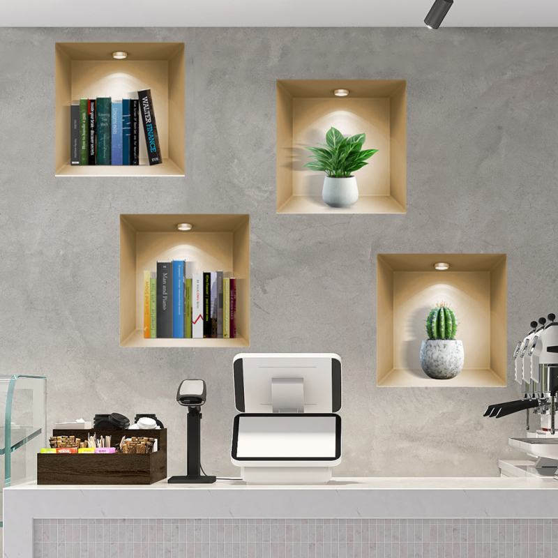 Keret nélküli PVC falikép matrica, 4 darabos készlet nappali és hálószoba számára, modern minimalistikus sík dizájn, egyszínű minta