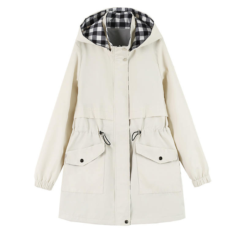 Γυναικείο μπουφάν με κουκούλα, μεσαίο μήκος, φερμουάρ, εκτύπωση κειμένου, πολυεστέρας