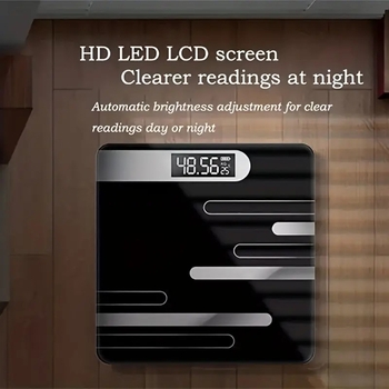 Baterijomis maitinamos kūno masės svarstyklės su Bluetooth, kūno riebalų ir vandens matavimu, LCD ekranas, grūdintas stiklas