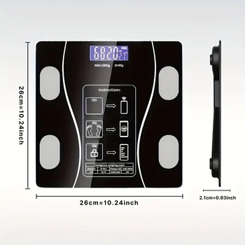 Baterijomis maitinamos kūno masės svarstyklės su Bluetooth, kūno riebalų ir vandens matavimu, LCD ekranas, grūdintas stiklas