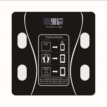 Baterijomis maitinamos kūno masės svarstyklės su Bluetooth, kūno riebalų ir vandens matavimu, LCD ekranas, grūdintas stiklas