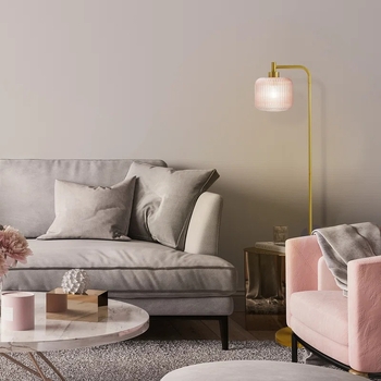 Stāvlampa ar LED gaismu, stikla abažūrs, regulējams augstums 1 m, mūsdienīgs minimālisma dizains
