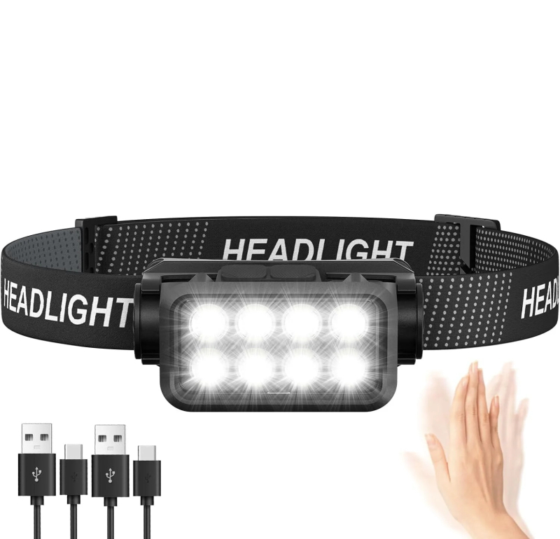 LED челник за глава с жестово разпознаване, USB зареждане, 3W LED, вградена 1200mAh Li‑ion батерия, диапазон до 100–200 м