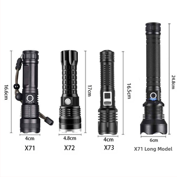 Φακός LED από αλουμινένιο κράμα, USB επαναφορτιζόμενος, οπτικό ζουμ, εμβέλεια ≥ 500 m