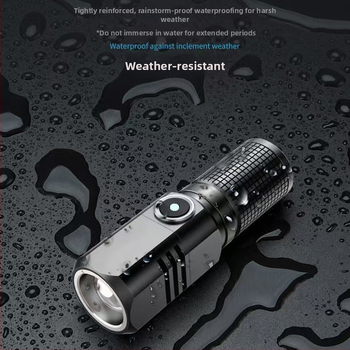 P100 φορητός μίνι επαναφορτιζόμενος LED εξωτερικός φακός με Type-C φόρτιση, 15W, αλουμινένιο σώμα, μπαταρία 18350, εμβέλεια 200–500 m