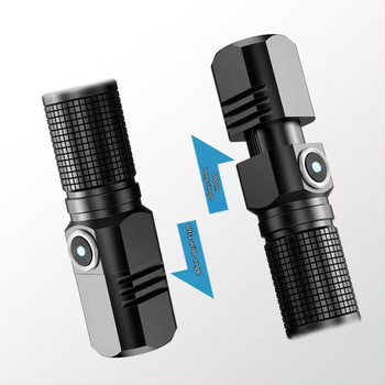 P100 φορητός μίνι επαναφορτιζόμενος LED εξωτερικός φακός με Type-C φόρτιση, 15W, αλουμινένιο σώμα, μπαταρία 18350, εμβέλεια 200–500 m