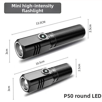 P100 φορητός μίνι επαναφορτιζόμενος LED εξωτερικός φακός με Type-C φόρτιση, 15W, αλουμινένιο σώμα, μπαταρία 18350, εμβέλεια 200–500 m