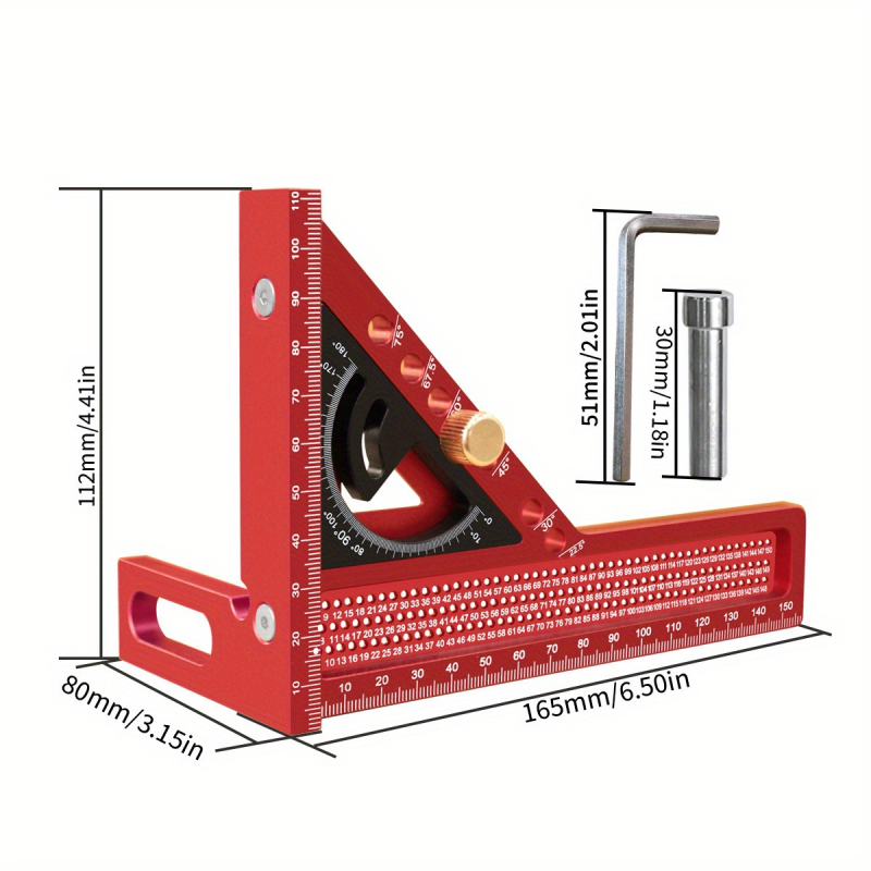 Двуинструментално комбинирано триъгълно правило с удължен дебел дърводелски квадрат и дупково чертаещо правило
