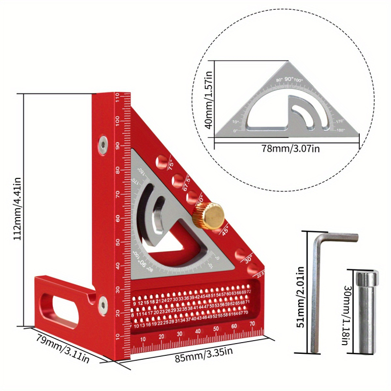 Двуинструментално комбинирано триъгълно правило с удължен дебел дърводелски квадрат и дупково чертаещо правило