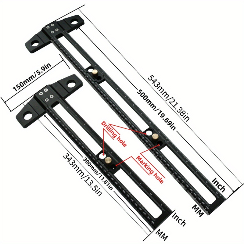 Дърводелска двуфункционална T-образна правилка за чертане с метрична и дюймова скала