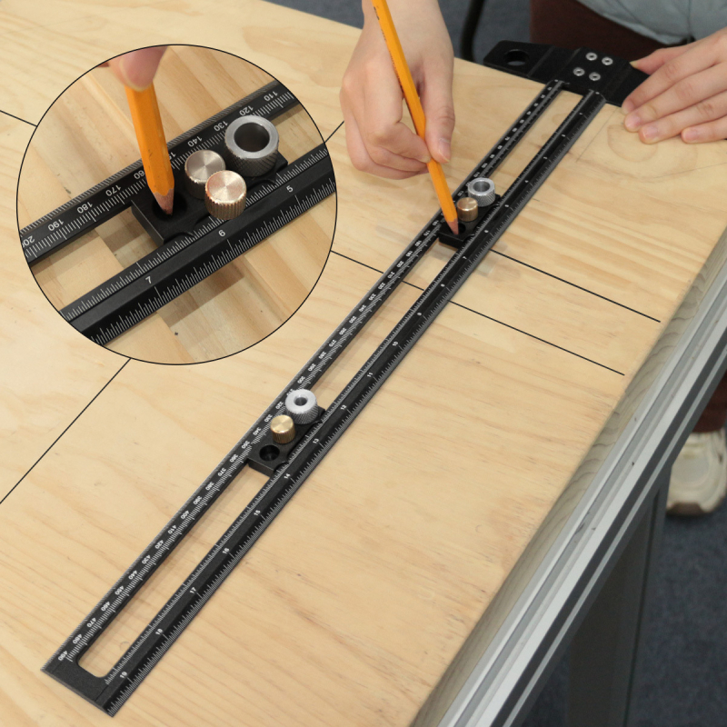 Дърводелска двуфункционална T-образна правилка за чертане с метрична и дюймова скала