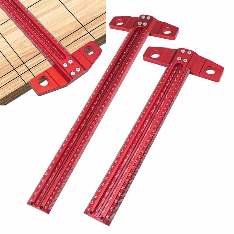 Faipari T-alakú jelölő eszköz 90°-os vezetővel, lyukakkal ellátott vonalzó, alumíniumötvözet, 1 darabos készlet, közepes szabvány, háztartási használatra