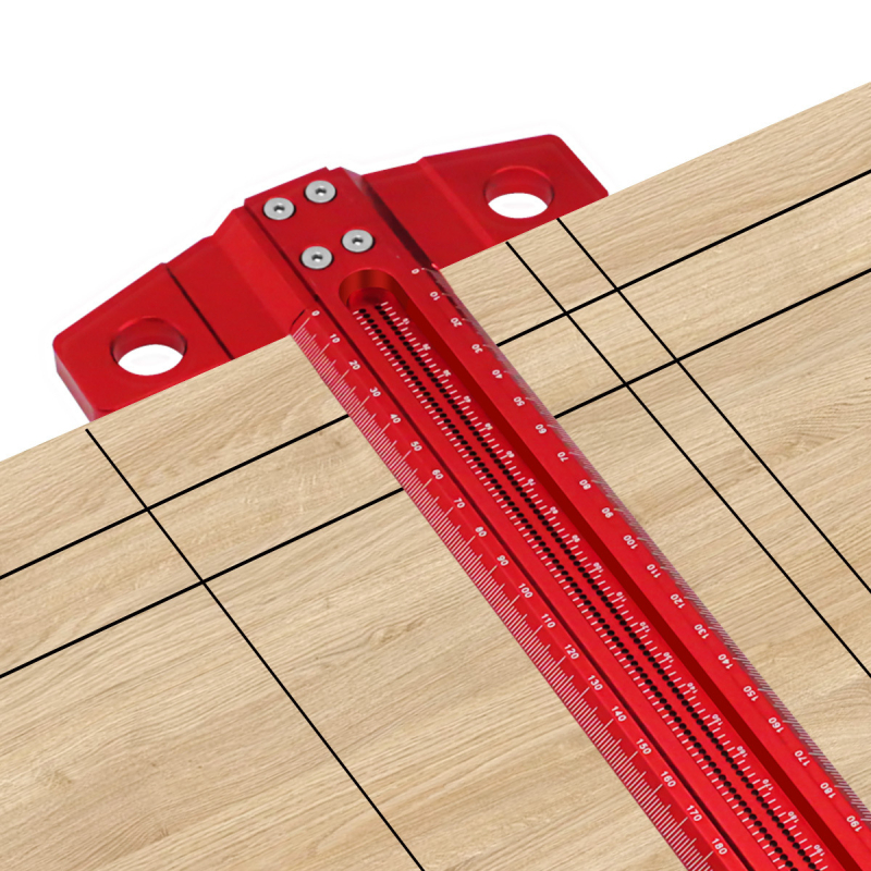 Faipari T-alakú jelölő eszköz 90°-os vezetővel, lyukakkal ellátott vonalzó, alumíniumötvözet, 1 darabos készlet, közepes szabvány, háztartási használatra