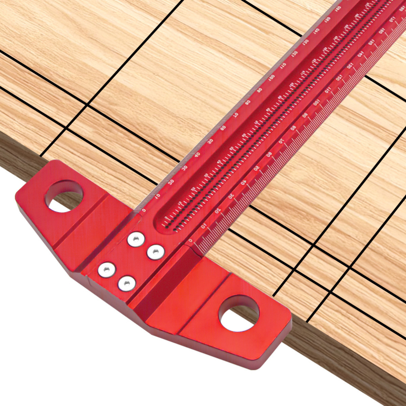 Faipari T-alakú jelölő eszköz 90°-os vezetővel, lyukakkal ellátott vonalzó, alumíniumötvözet, 1 darabos készlet, közepes szabvány, háztartási használatra