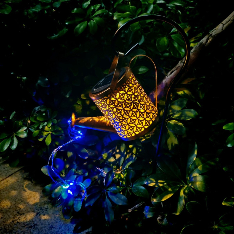 Kovácsoltvas napelemes kerti lámpa zuhanyfej-stílusú, meleg fény, 0,06 W, 2 V, 6–12 óra üzemidő