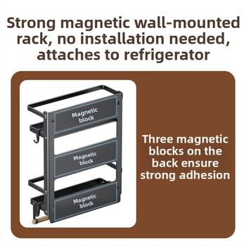 Μαγνητικός πλευρικός ράφης ψυγείου — κρεμάμενος στον τοίχο, πολυλειτουργικός, χωρίς εγκατάσταση, από χάλυβα άνθρακα, φορέας χαρτοπετσέτας, αποθήκευση μεμβράνης και μπαχαρικών