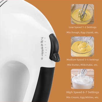 Elektrinis kiaušinių plakiklis, rankinis, 1001–1200 W, 7+ greičiai, maišymas, plakimas kiaušinių, tešlos minkymas, visiškai automatinis