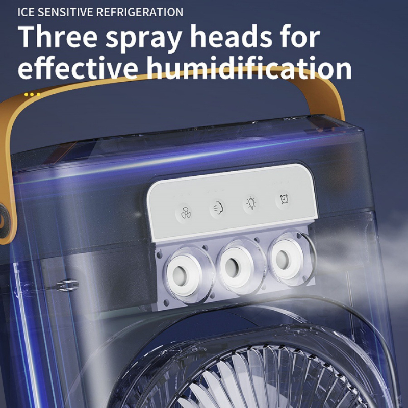 Spray ventilátor asztalra, 3 lapáttal, brushless motor, USB tápegység, beépített 2000–4000 mAh akkumulátor