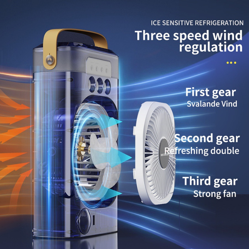 Spray ventilátor asztalra, 3 lapáttal, brushless motor, USB tápegység, beépített 2000–4000 mAh akkumulátor
