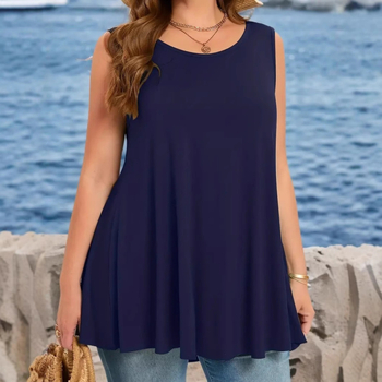 Női ujjatlan felső kerek nyakkal, laza szabású, hosszított fazon, Nylon-Spandex keverék, japán-koreai casual stílus