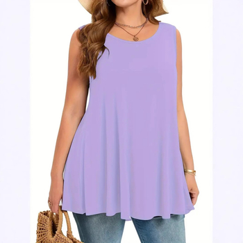 Γυναικείο μπλουζάκι χωρίς μανίκια με στρογγυλό λαιμό, φαρδιά γραμμή, μακρύ μήκος, μείγμα νάιλον-σπαντέξ, ιαπωνοκορεατικό casual στυλ