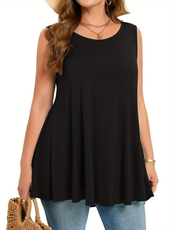 Női ujjatlan felső kerek nyakkal, laza szabású, hosszított fazon, Nylon-Spandex keverék, japán-koreai casual stílus