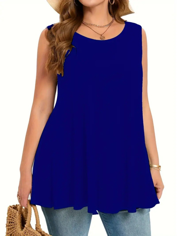 Női ujjatlan felső kerek nyakkal, laza szabású, hosszított fazon, Nylon-Spandex keverék, japán-koreai casual stílus