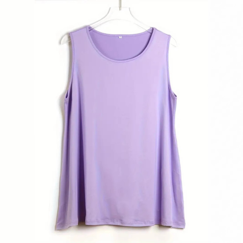 Női ujjatlan felső kerek nyakkal, laza szabású, hosszított fazon, Nylon-Spandex keverék, japán-koreai casual stílus