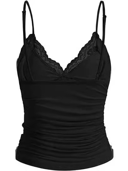 Čipkasti top s trakama, Slim fit, Ljeto 2024, Poliester, 50–70% poliester
