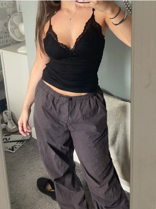 Čipkasti top s trakama, Slim fit, Ljeto 2024, Poliester, 50–70% poliester