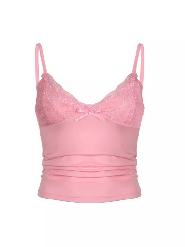 Čipkasti top s trakama, Slim fit, Ljeto 2024, Poliester, 50–70% poliester